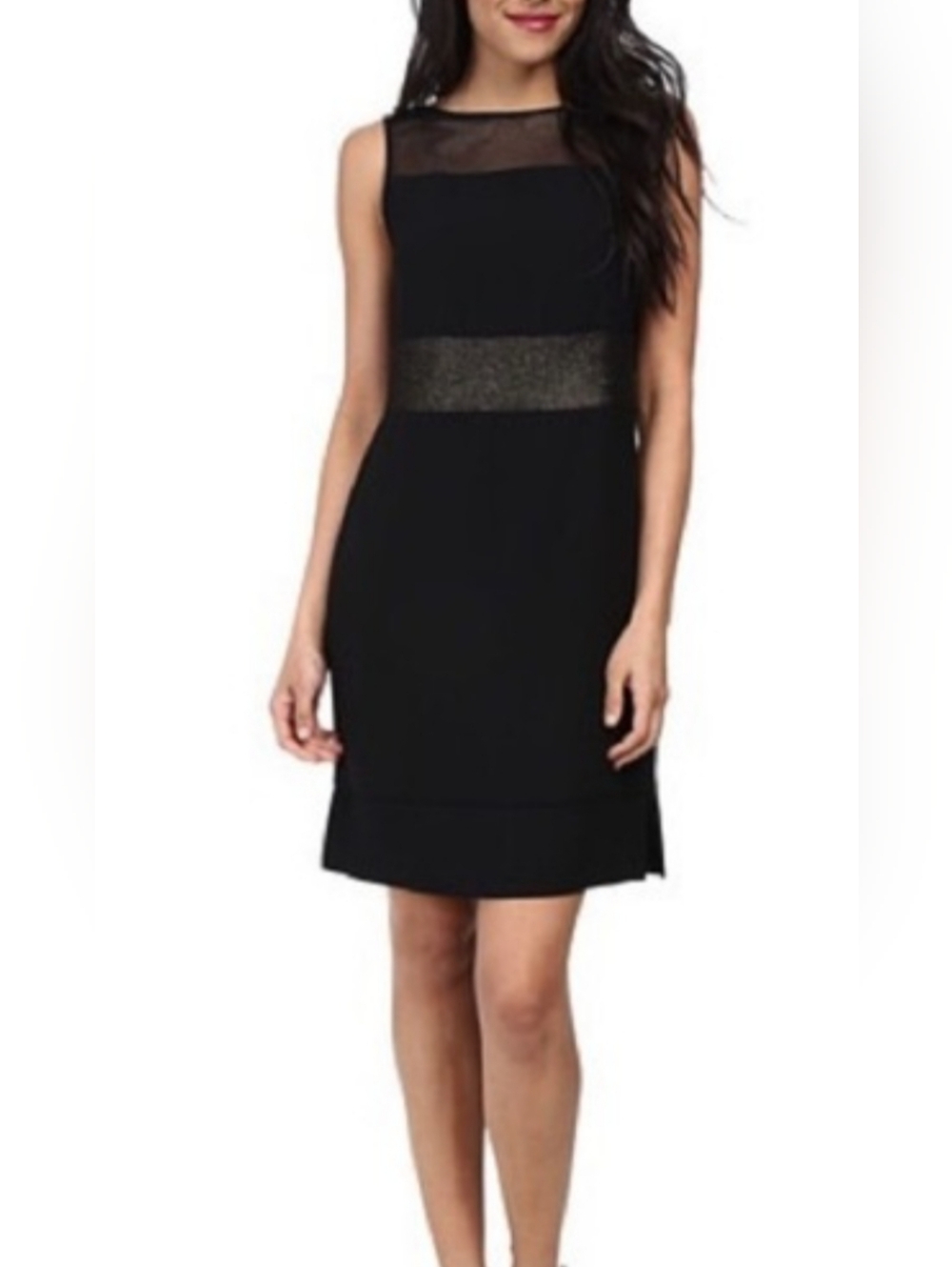 Black Dress with Gold Waistband - Women's Evening Dress